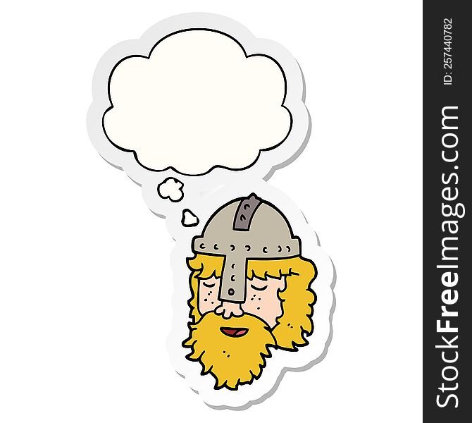 cartoon viking face with thought bubble as a printed sticker