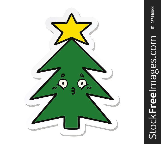 Sticker Of A Cute Cartoon Christmas Tree