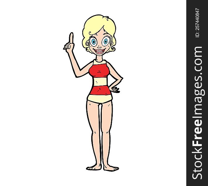 Cartoon Woman In Striped Swimsuit