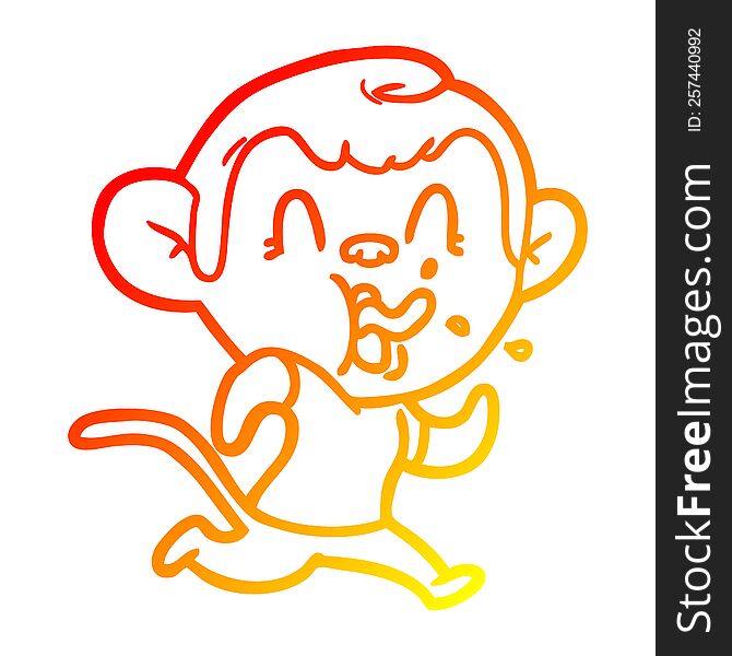 Warm Gradient Line Drawing Crazy Cartoon Monkey Running
