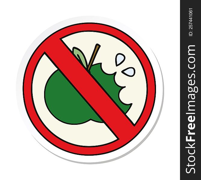 Sticker Of A Cute Cartoon No Healthy Food Allowed Sign