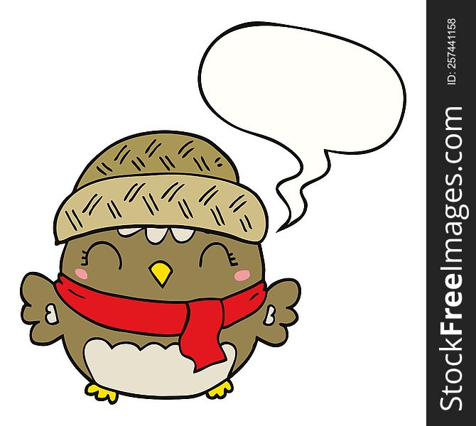 Cute Cartoon Owl In Hat And Speech Bubble