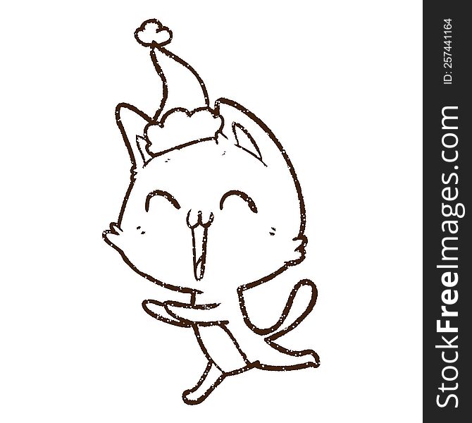 Christmas Kitten Charcoal Drawing