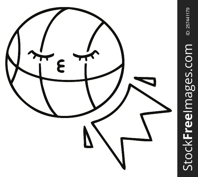 line drawing cartoon of a basketball