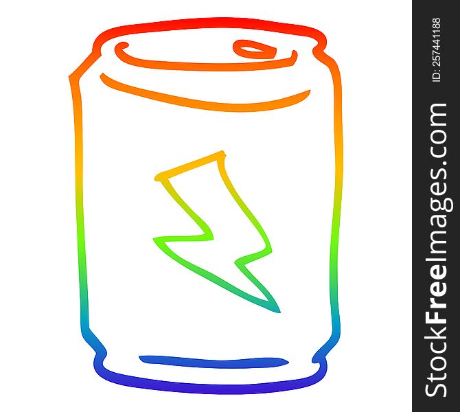 rainbow gradient line drawing of a cartoon can of energy drink