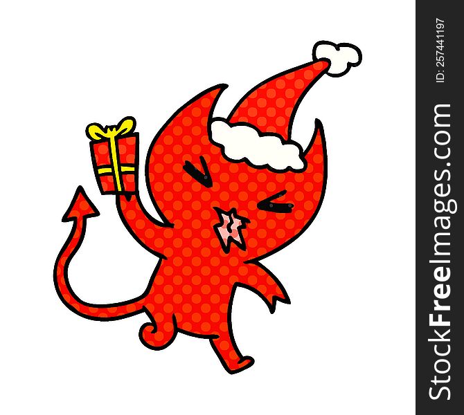 hand drawn christmas cartoon of kawaii devil