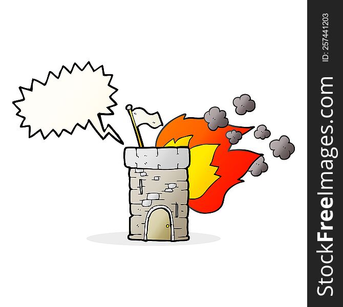 Speech Bubble Cartoon Burning Castle Tower