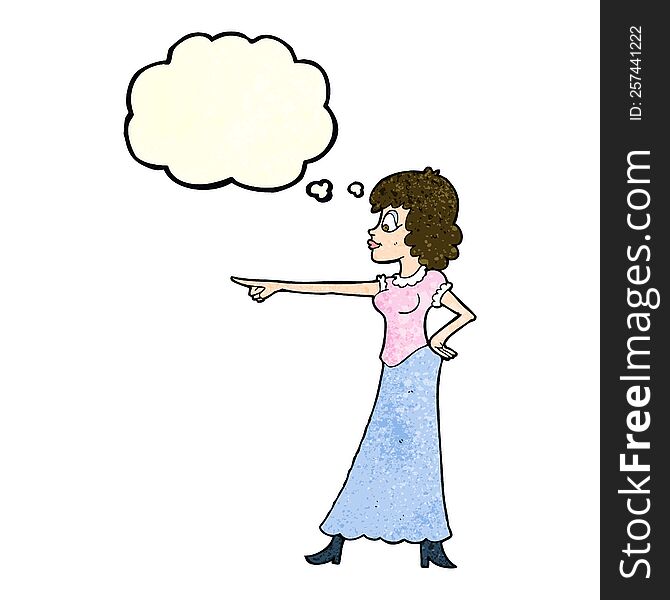 cartoon woman pointing finger with thought bubble