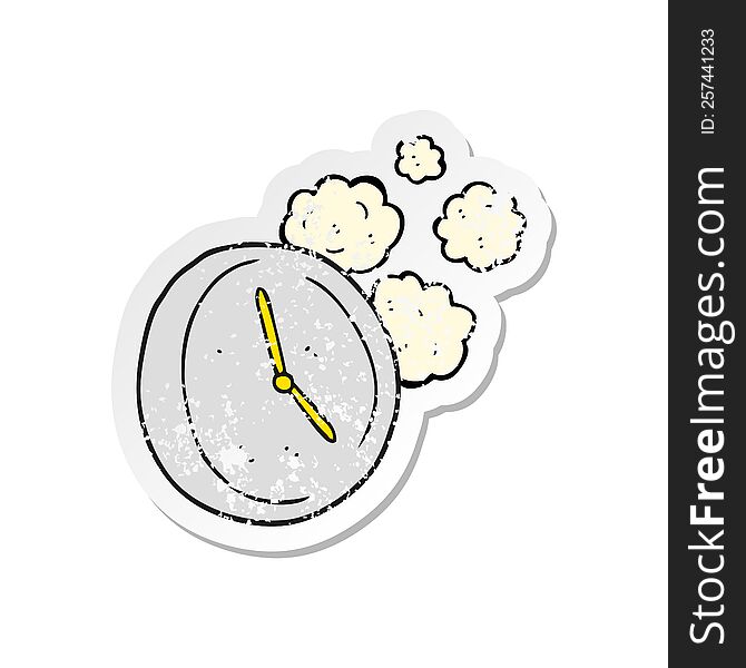 retro distressed sticker of a cartoon ticking clock
