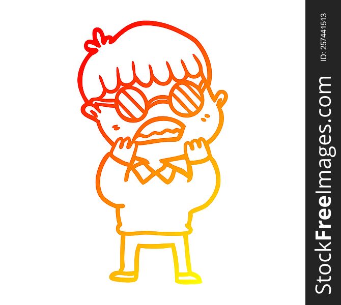 Warm Gradient Line Drawing Cartoon Shocked Boy Wearing Spectacles