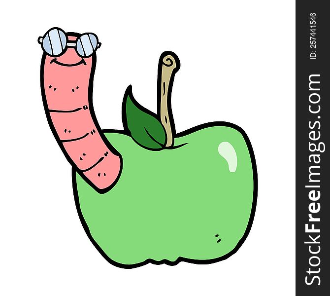 cartoon apple with worm