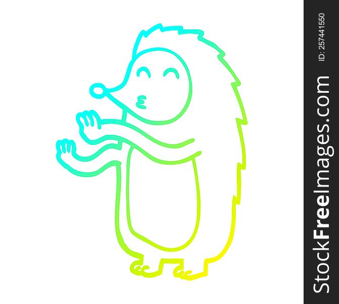 cold gradient line drawing of a cartoon happy hedgehog
