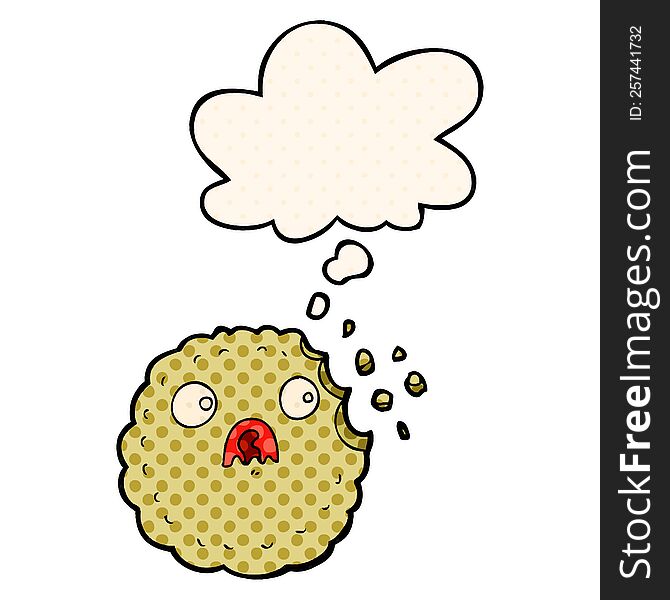 frightened cookie cartoon with thought bubble in comic book style