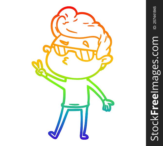 rainbow gradient line drawing of a cartoon cool guy