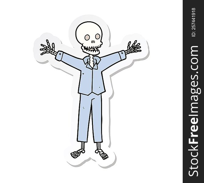 sticker of a cartoon skeleton wearing pajamas