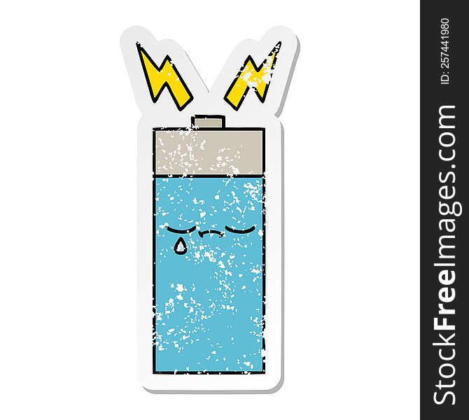 Distressed Sticker Of A Cute Cartoon Battery