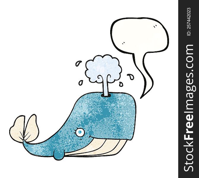 Speech Bubble Textured Cartoon Whale Spouting Water