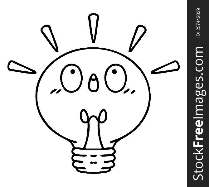 line doodle of a shining electric light bulb. line doodle of a shining electric light bulb