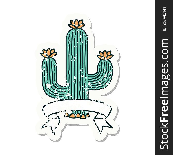 Grunge Sticker With Banner Of A Cactus