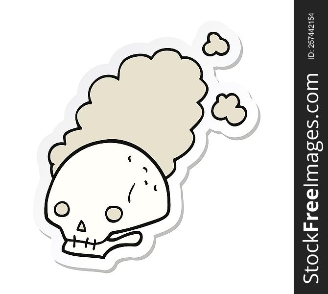 sticker of a cartoon dusty old skull