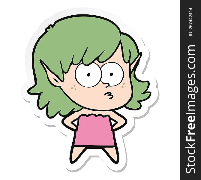 Sticker Of A Cartoon Elf Girl Staring