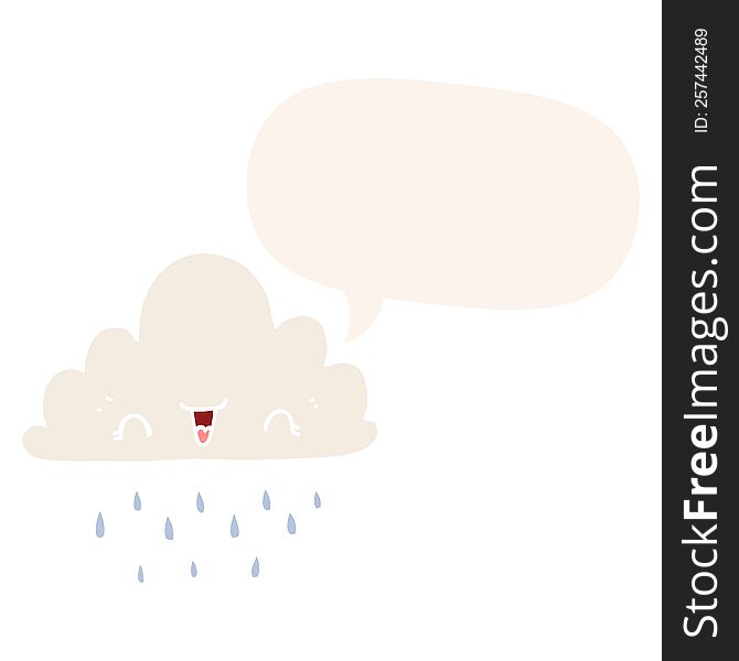 cartoon storm cloud with speech bubble in retro style