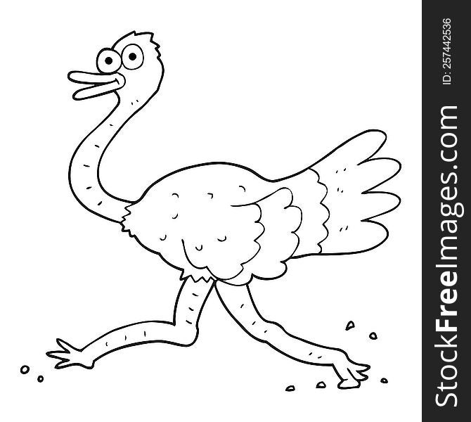 black and white cartoon ostrich