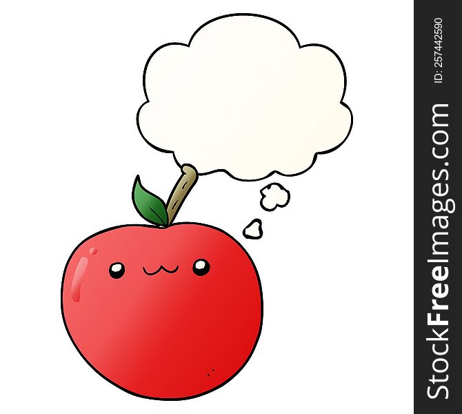 Cartoon Cute Apple And Thought Bubble In Smooth Gradient Style