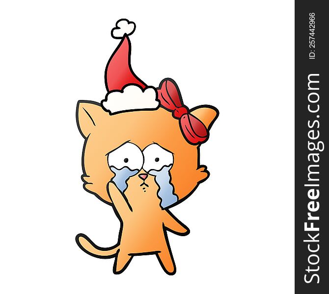 Gradient Cartoon Of A Cat Wearing Santa Hat