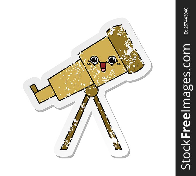 distressed sticker of a cute cartoon telescope