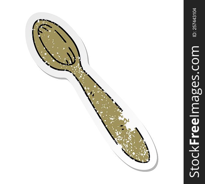 distressed sticker of a quirky hand drawn cartoon wooden spoon