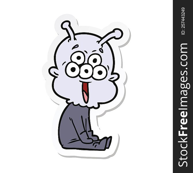 Sticker Of A Happy Cartoon Alien