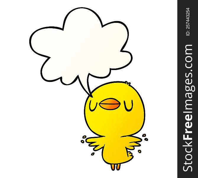 Cute Cartoon Chick Flapping Wings And Speech Bubble In Smooth Gradient Style