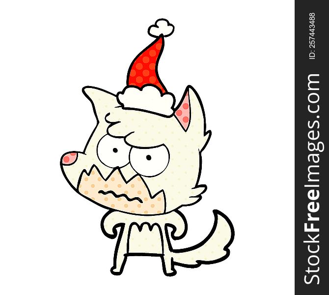 Comic Book Style Illustration Of A Annoyed Fox Wearing Santa Hat