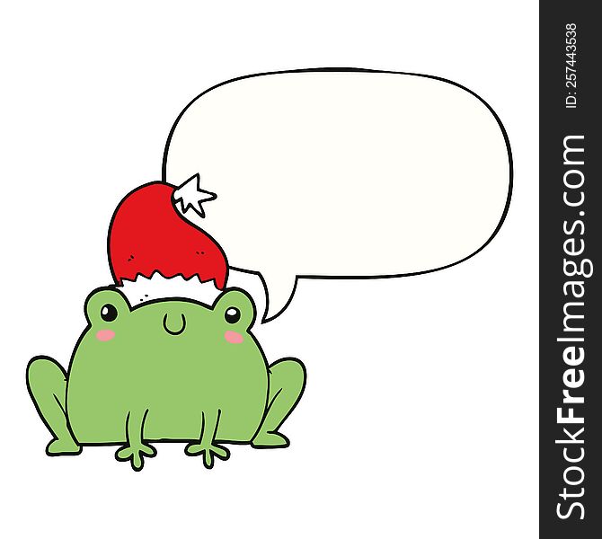 Cute Cartoon Christmas Frog And Speech Bubble