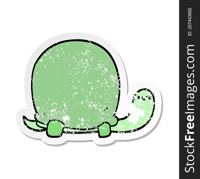 distressed sticker of a cute cartoon tortoise