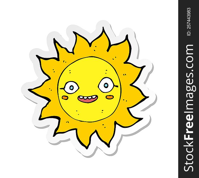 sticker of a cartoon happy sun