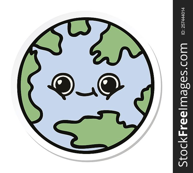 sticker of a cute cartoon planet earth