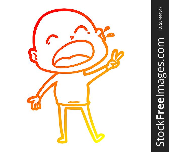 Warm Gradient Line Drawing Cartoon Shouting Bald Man
