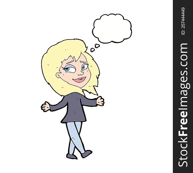 stress free woman cartoon with thought bubble