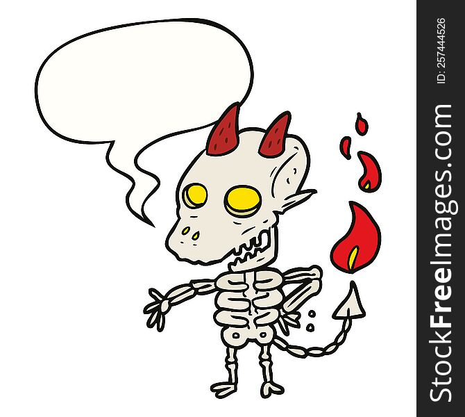 cartoon spooky skeleton demon with speech bubble