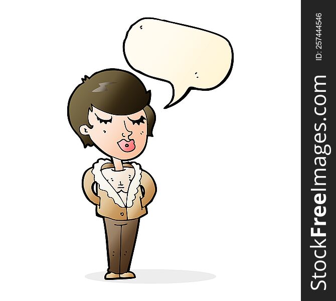 cartoon cool relaxed woman with speech bubble