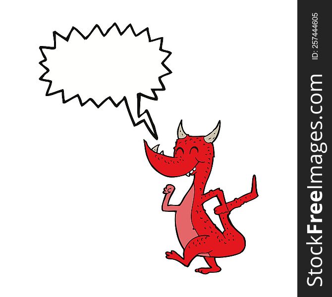 cartoon happy dragon with speech bubble