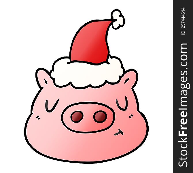Gradient Cartoon Of A Pig Face Wearing Santa Hat