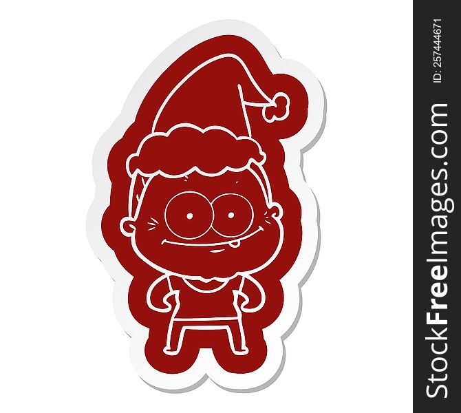 Cartoon  Sticker Of A Happy Old Woman Wearing Santa Hat