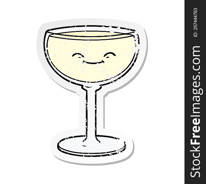 distressed sticker of a cartoon glass of wine