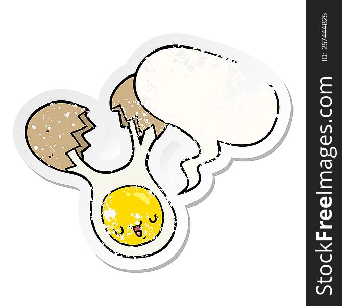 cartoon cracked egg with speech bubble distressed distressed old sticker. cartoon cracked egg with speech bubble distressed distressed old sticker