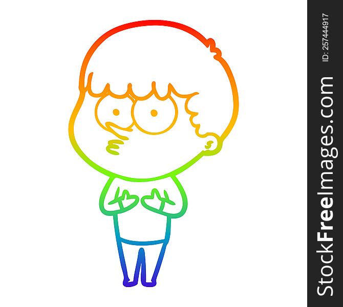 rainbow gradient line drawing of a cartoon curious boy