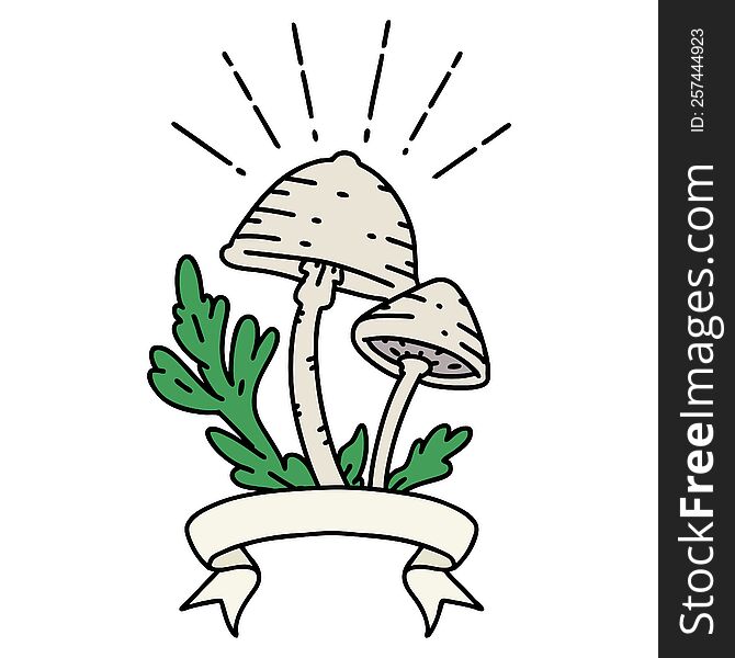Banner With Tattoo Style Mushrooms