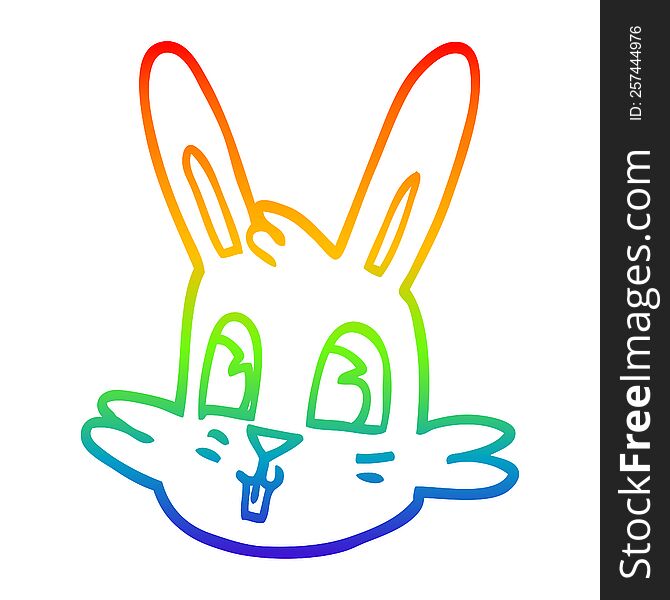 Rainbow Gradient Line Drawing Cartoon Bunny Face